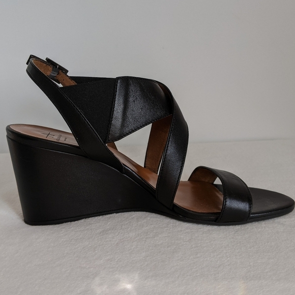 Aquatalia Sandals Nappa Leather Open Toe Slingback Strappy Wedge Black 10 NWOB - Picture 4 of 16